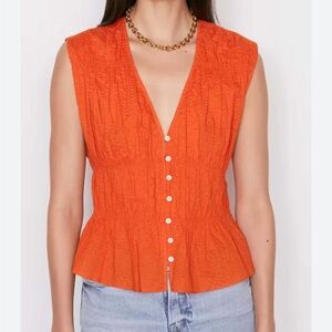Frame- Orange Sleeveless Button-Up Top